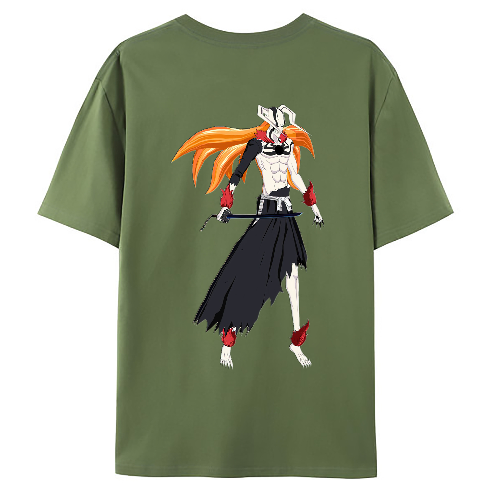 （画像用） ブリーチ 黒崎一護（くろさき いちご）BLEACH Kurosaki Ichigo 綿100％ メンズ半袖Tシャツ（バックプリント） 通気性